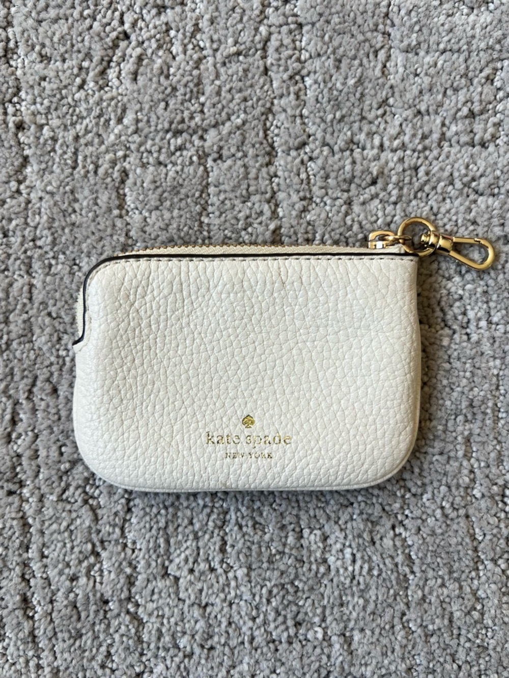 Kate Spade Cream Pebbled Leather Coin Pouch with Gold Hardware